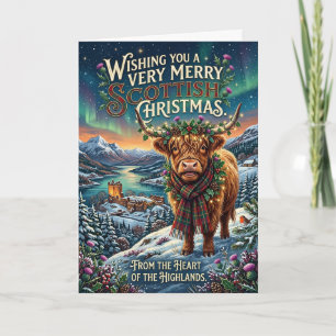 Kerstkaart met zeer vrolijke Schotse Hooglandkoe Kaart