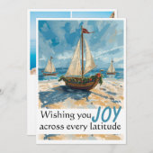 Kerstkaart met zeilboot in nautische stijl (Voorkant / Achterkant)