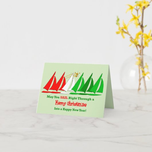 Kerstkaart met zeilboten in nautische stijl kaart (Gele Bloem)