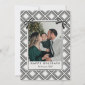 Kerstkaart met zwart diamantpatroon en foto (Voorkant)