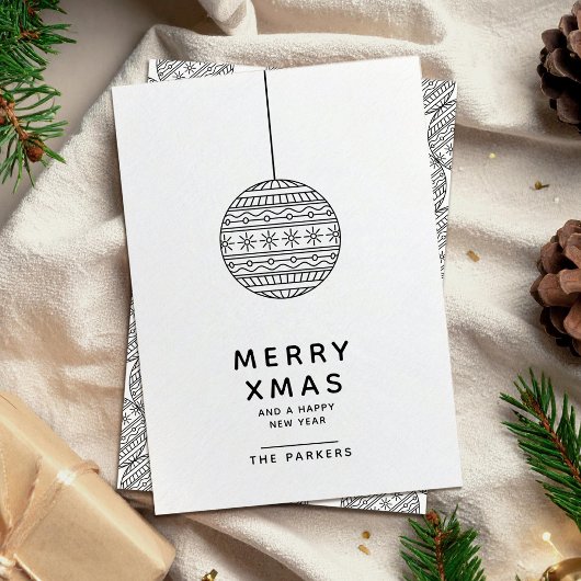 Kerstkaart met zwart & witte Kerstbal Kaart