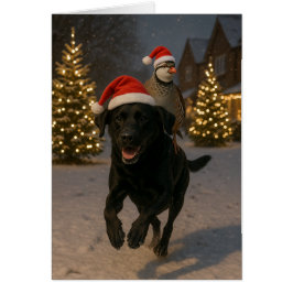 Kerstkaart met Zwarte Labrador en Patrijs