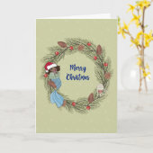 KerstKaart met zwarte zeemeermin en grote adem Kaart (Gele Bloem)