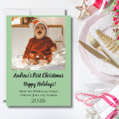 Kerstkaart minimale baby's eerste kerst groen