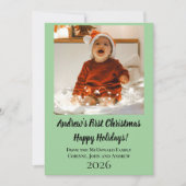 Kerstkaart minimale baby's eerste kerst groen (Voorkant)