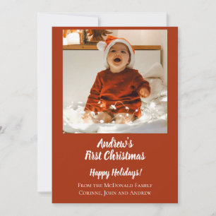 Kerstkaart minimale baby's eerste kerstmis rood kaart