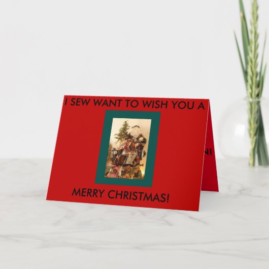 Kerstkaart naaien met een naaikerstman feestdagen kaart (Voorkant)