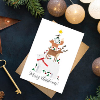 Kerstkaart Nieuwjaar Dier leuke illustratie Kaart
