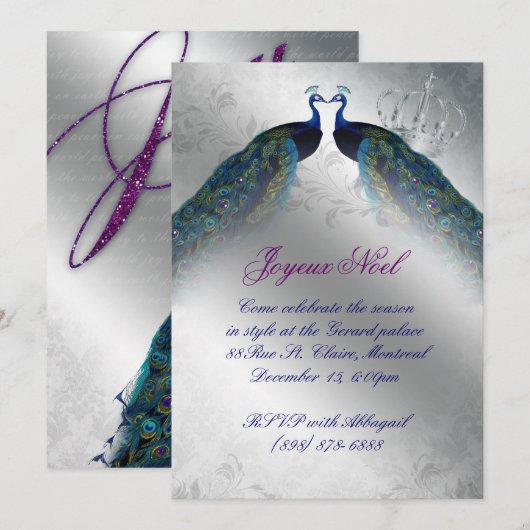 kerstkaart Nodig Blauwe Zilver Joy uit Kaart (Voorkant / Achterkant)