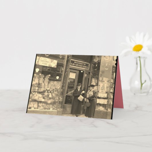 Kerstkaart, nostalgisch kerstinkopen doen. kaart (Kleine Plant)