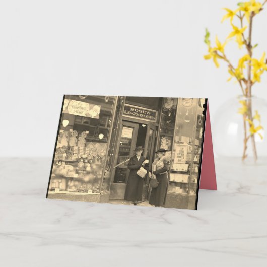 Kerstkaart, nostalgisch kerstinkopen doen. kaart (Gele Bloem)