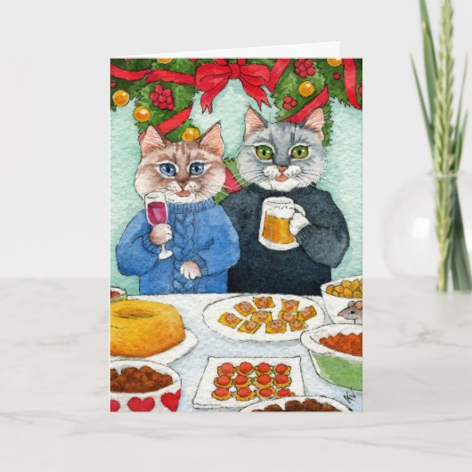 Kerstkaart of uitnodiging met kattenkat (Voorkant)