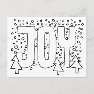 Kerstkaart om in te kleuren, 'Joy', Besneeuwde den Briefkaart