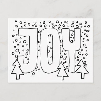 Kerstkaart om in te kleuren, 'Joy', Besneeuwde den Briefkaart