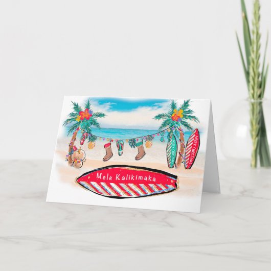 Kerstkaart op Hawaiiaans Surf bord Bedankkaart (Voorkant)