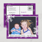 kerstkaart Paarse Snowflakes Briefkaart (Voorkant / Achterkant)