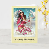 Kerstkaart - Pin-up meisje Kaart (Gele Bloem)