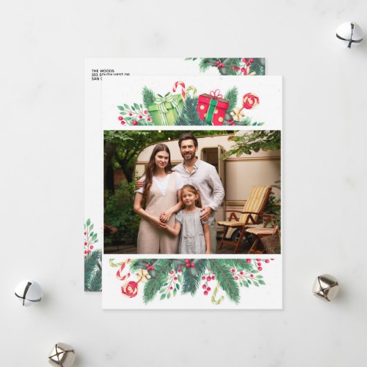 Kerstkaart plat, formaat: 4,25" x 5,5", papier: ma (Voorkant / Achterkant in situ)