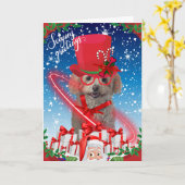 Kerstkaart Poodle Seasons Kaart (Gele Bloem)