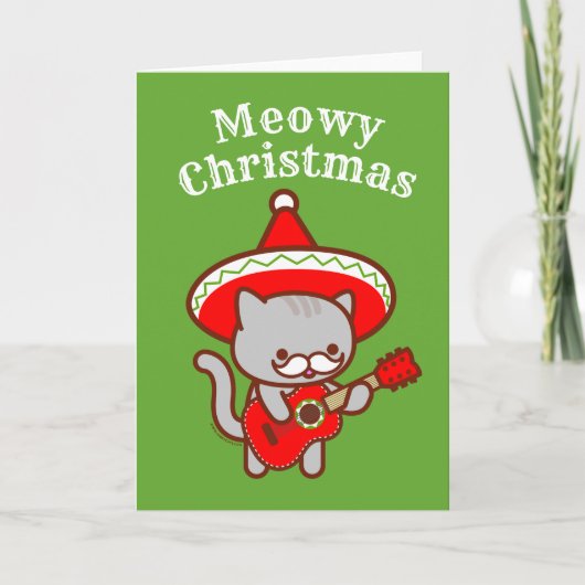 Kerstkaart: "Prettig Meowy Kerstfeest" Meowiachi K Kaart (Voorkant)