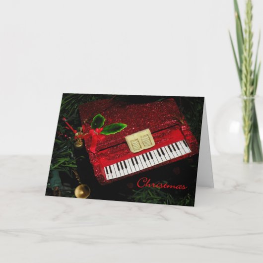 kerstKaart Red Glitter Piano Feestdagen Kaart (Voorkant)