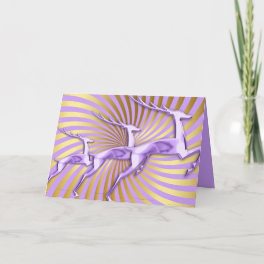 Kerstkaart Rendier Paars Goud Feestdagen Kaart (Voorkant)