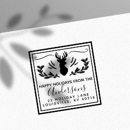 Kerstkaart Retouradres met Landelijke Herten Kop e Zelfinktende Stempel
