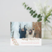 Kerstkaart | Rode bessen & gouden glitters Feestdagenkaart (Staand voorkant)