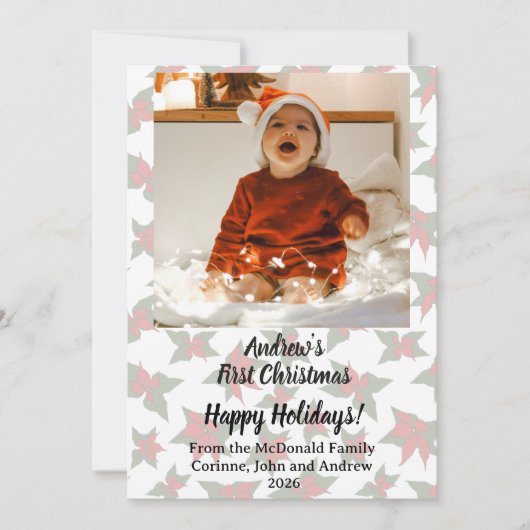Kerstkaart rode bloem baby's eerste kerstmis kaart (Voorkant)