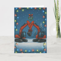 Kerstkaart - Rode graafmachines zoenen 