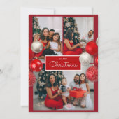 Kerstkaart – Rode Strik, 4 Foto's, Persoonlijk Bedankkaart (Voorkant)