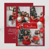 Kerstkaart – Rode Strik, 4 Foto's, Persoonlijk Bedankkaart (Voorkant / Achterkant)