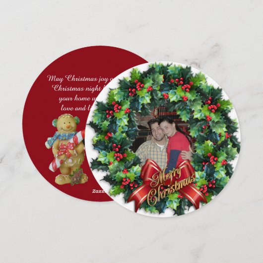 Kerstkaart ronde krans (Voorkant / Achterkant)