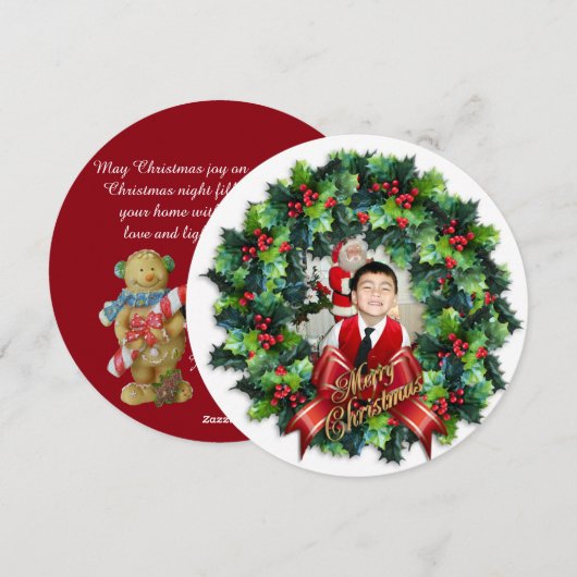 Kerstkaart ronde krans (Voorkant / Achterkant)