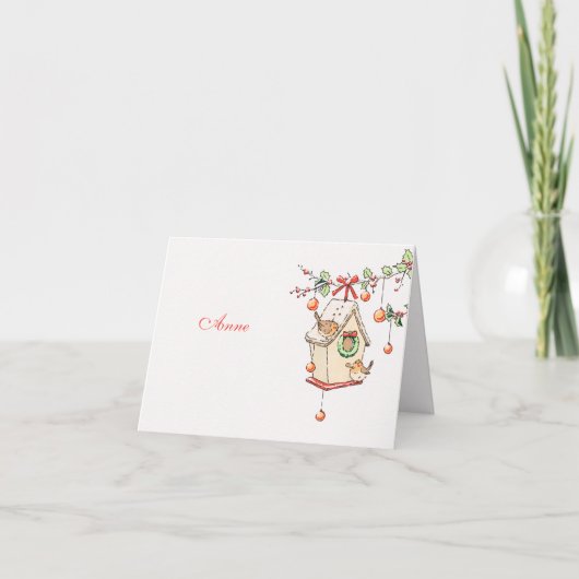 Kerstkaart roodborst tafeldecoratie kaart (Voorkant)
