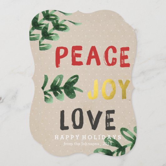 Kerstkaart Rustic Goud Vrede Vreugde Liefde (Voorkant / Achterkant)