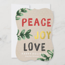 Kerstkaart Rustic Goud Vrede Vreugde Liefde