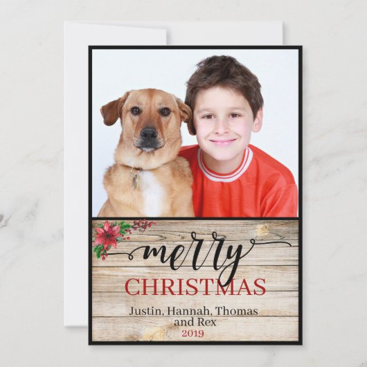 Kerstkaart 'Rustic One Photo Merry Christmas' met  (Voorkant)