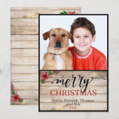 Kerstkaart 'Rustic One Photo Merry Christmas' met  (Voorkant / Achterkant)