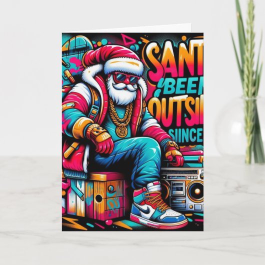 Kerstkaart Santa Beent Buiten Kaart (Voorkant)