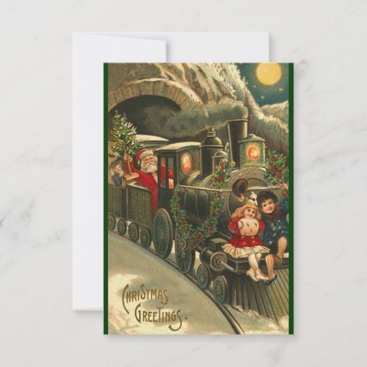Kerstkaart Santa Express Vintage Notitiekaartje (Voorkant)