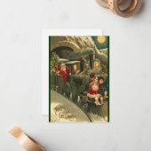 Kerstkaart Santa Express Vintage Notitiekaartje (Voorkant / Achterkant in situ)