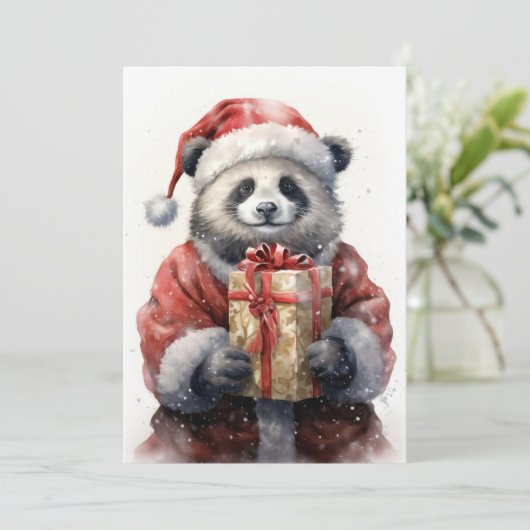 Kerstkaart Santa Panda Flat (Staand voorkant)