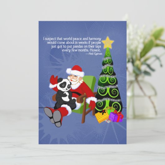 Kerstkaart Santa Panda Flat (Staand voorkant)