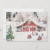 Kerstkaart, Schuur, Kinderen, Sleden, Australische Feestdagenkaart (Voorkant)