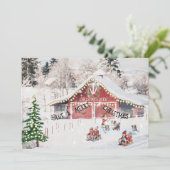 Kerstkaart, Schuur, Kinderen, Sleden, Australische Feestdagenkaart (Staand voorkant)