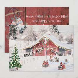 Kerstkaart, Schuur, Kinderen, Sleden, Australische Feestdagenkaart