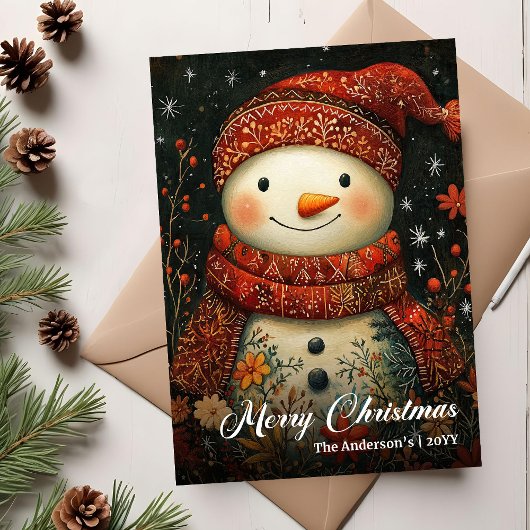 Kerstkaart sjabloon met vintage sneeuwman