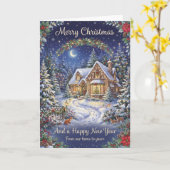 Kerstkaart Sneeuwig Cottage Kaart (Gele Bloem)