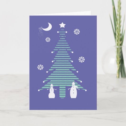Kerstkaart Sneeuwmannen en Boom Feestdagen Kaart (Voorkant)